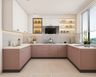 U-Shaped Kitchen Design with Pink Cabinets