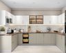 U-shaped kitchen design with beige cabinets