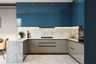 U-shaped kitchen design with blue units