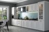 Open kitchen design with fish scale tile backsplash