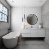 Minimalist Compact Bathroom Design In White And Grey - Livspace