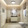 Modern  bathroom design with marble tiles, LED-lit mirror and vanity - Livspace
