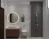 Minimal bathroom design with round mirror
