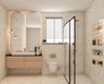 Bathroom design with oval mirror