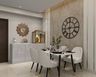 Dining room design with 4-seater dining set, cabinets and a pooja unit - Livspace
