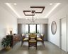 Rectangular modern false ceiling design of gypsum and wood - Livspace