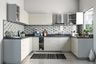 U-shaped kitchen design with open storage