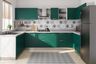 U-Shaped Kitchen Design with Green Cabinets