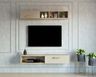 Minimal TV unit design with wall mounted drawer with open wall shelf unit - Livspace