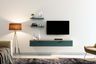 Modern TV unit design with wall mounted drawer with wall ledge and floor lamp - Livspace