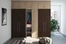 Modern 6-door swing wardrobe design with Canadian and American walnut finishes - Livspace