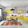 L-Shape Kitchen Design with Yellow Cabinets