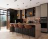 Island kitchen design in beige and black