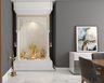 Modern Frosty White Floor-Mounted Pooja Unit with Intricate White and Gold Design - Livspace
