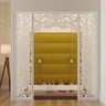Contemporary White and Lime Green Floor-Mounted Pooja Unit with Tufted Backdrop - Livspace