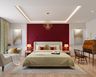 Red wall paint contrasting with white for vibrant bedrooms -Livspace