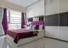 Spacious Space-Saving Design With White And Purple Master Bedroom And Integrated 2-Door Sliding Wardrobe - Livspace