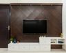 White And Wood TV Unit Design With Stepped White Drawer Storage - Livspace