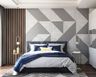 Contemporary Wall Design With Geometric Grey-White And Wooden Wall Panelling - Livspace