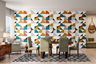 Dining Room Wall Design WIth Multicoloured Abstract Wallpaper - Livspace