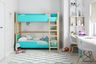 Kids bedroom design with light blue and wooden tone bunk bed with a ladder - Livspace