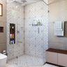 White square grid and abstract ceramic tiles design