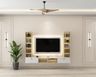 Modern Frosty White and Como White TV Unit Design With Backlit Panel - Livspace