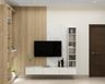 Scandinavian Frosty White Wall-Mounted TV Unit with Integrated Wooden Storage - Livspace