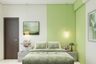 Dual-Toned Green And White Bedroom Wall Paint Design With Wall Pendant Lights - Livspace