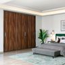 Elegant Mid-Century Modern 3-Door Sliding Wardrobe in Dark Brown with Suede Texture - Livspace