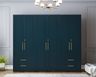 6-door swing wardrobe design in aqua blue color and golden handles - Livspace