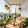 Bohemian Balcony Design with Rattan Sofa and Macrame Planters
