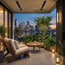 Contemporary Balcony Design with Grey Textured Wall and Stone Planter