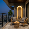 Contemporary Balcony Design with Stone Cladding and Concrete Planters
