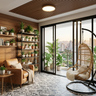 Scandinavian Balcony Design with Wooden Slat Cladding and Sliding Doors