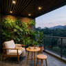 Contemporary Balcony Design with Vertical Planter Wall and Wooden Lattice