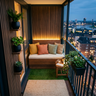 Contemporary Balcony Design with Vertical Wooden Paneling and Statement Bench