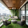 Modern Balcony Design with Dramatic Vertical Garden and Curved Seating