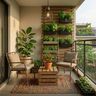 Modern Balcony Design with Vertical Wooden Slat Garden Wall and Planters Boxes