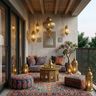 Mediterranean Balcony Design with Plaster Wall and Brass Lanterns