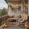 Boho Balcony Design with Macrame Wall Hanging and Swing Chair