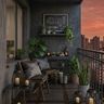 Industrial Balcony Design with Dark Textured Wall and Floating Shelf