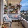 Mediterranean Balcony Design with Floating Shelves and Terracotta Pots
