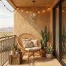Bohemian Balcony Design with Warm Textured Plaster Wall and Rattan Chain
