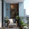 Contemporary Balcony Design with Wooden Accent Wall and Seating