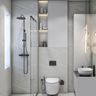 Modern Bathroom Design with Grey Marble Tiles and Glass Enclosure