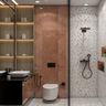 Contemporary Bathroom Design with Warm Terracotta and Terrazzo Tiles