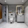 Modern Bathroom Design with Monochromatic Light Grey Marble Tiles and Backlit Mirror