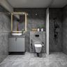 Modern Bathroom Design with Dark Grey Marble Tiles Vanity and Mirror