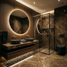 Modern Bathroom Design with Gold Veined Brown Marble and Drawer unit